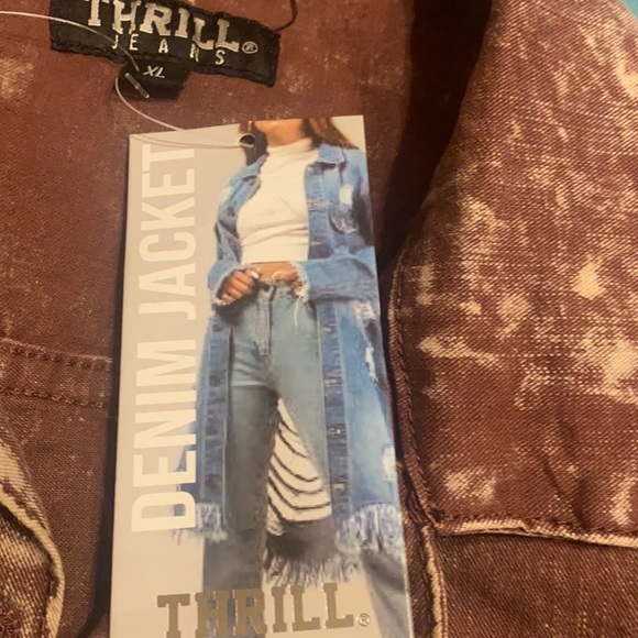 NWT Thrill jeans Denim knee jean Jacket. cream/ brown size xl . - Picture 4 of 5